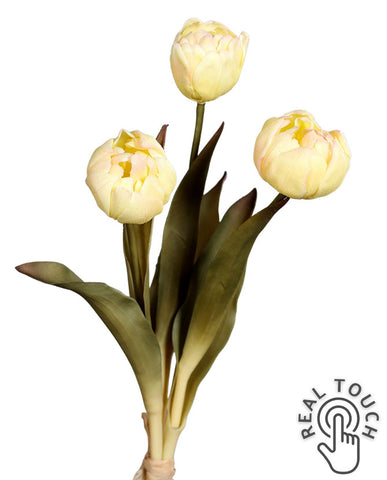 Fáradt krém színvilágú, vintage stílusú, 3 szálból álló tulipán csokor művirág-