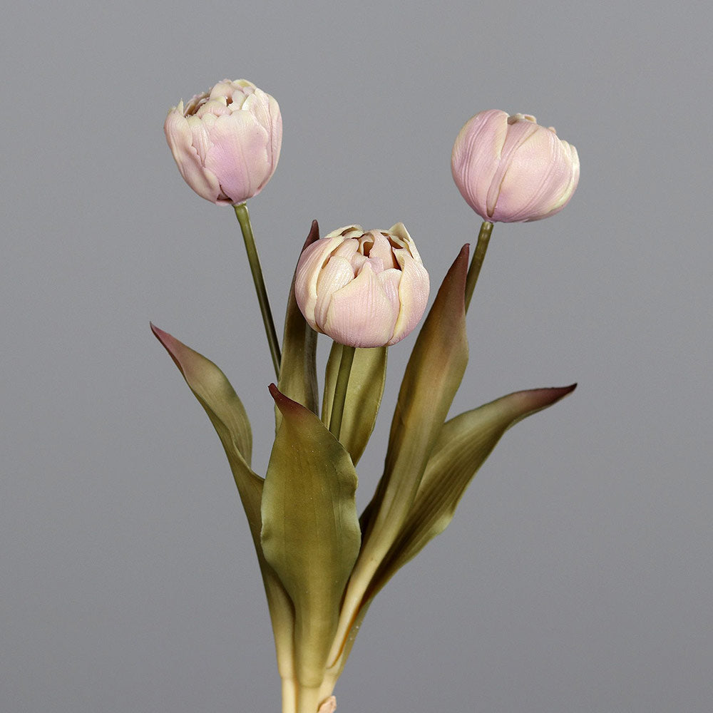 Fáradt rózsaszín színvilágú, vintage stílusú, 3 szálból álló tulipán csokor művirág.