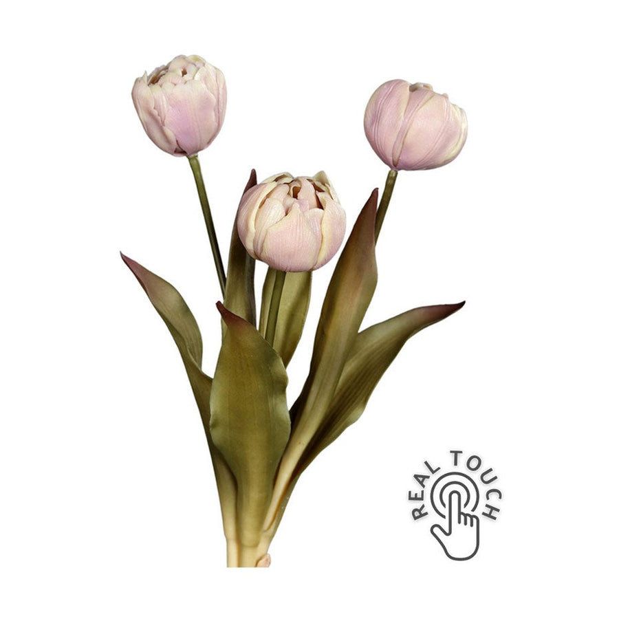 Fáradt rózsaszín színvilágú, vintage stílusú, 3 szálból álló tulipán csokor művirág.