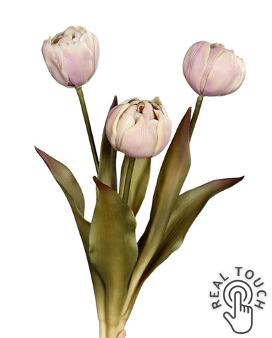 Fáradt rózsaszín színvilágú, vintage stílusú, 3 szálból álló tulipán csokor művirág.