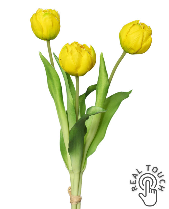 3 szálból álló, sárga színű tulipáncsokor művirág.