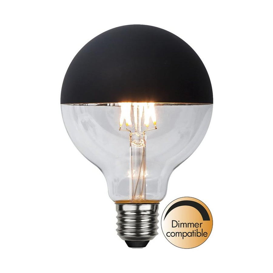 Coated Shining meleg fehér fényű LED dekorációs izzó áttetsző üveggel, matt fekete bevonattal. 