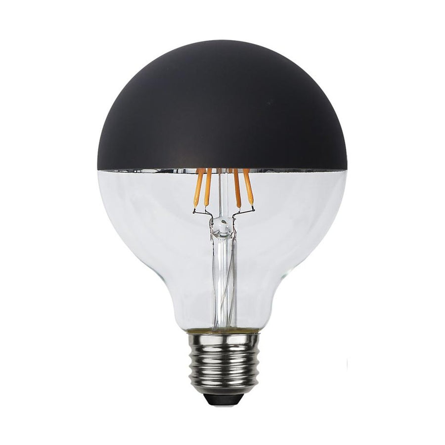 Coated Shining meleg fehér fényű LED dekorációs izzó áttetsző üveggel, matt fekete bevonattal. 