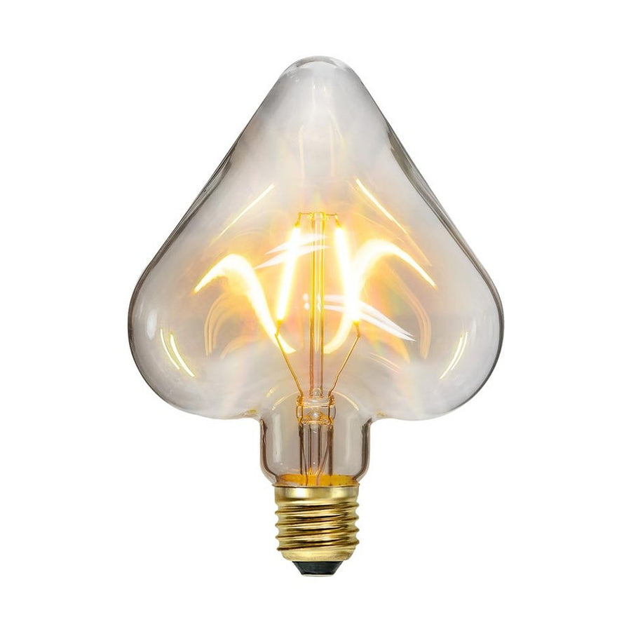 Decoled meleg fehér fényű LED dekorációs izzó szív alakú, áttetsző üveggel.