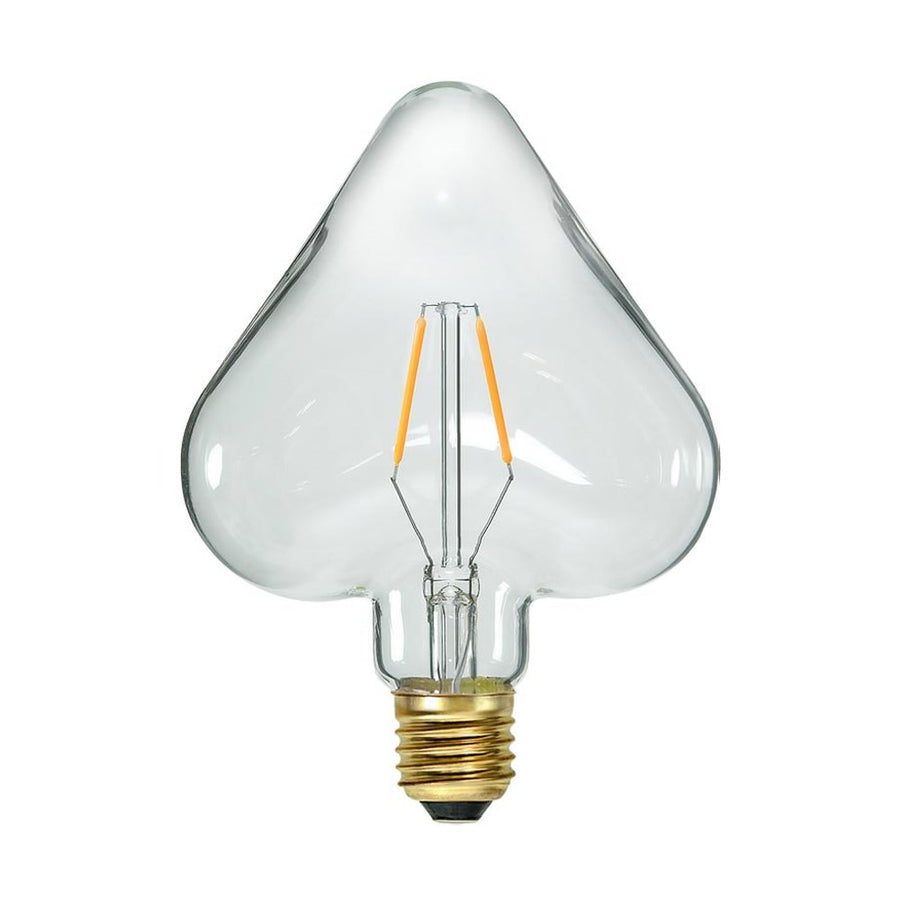 Decoled meleg fehér fényű LED dekorációs izzó szív alakú, áttetsző üveggel.