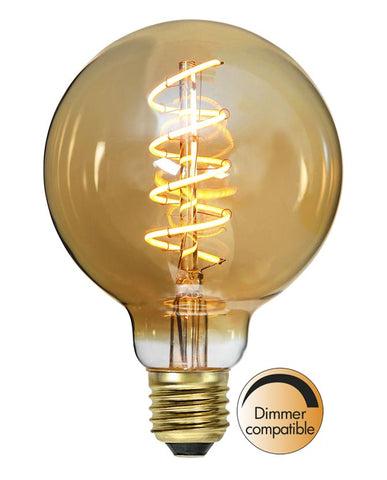 Amber Spiral Filament meleg fehér fényű, vintage LED dekorációs izzó borostyánszín üveggel.