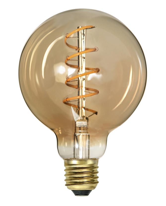 Amber Spiral Filament meleg fehér fényű, vintage LED dekorációs izzó borostyánszín üveggel.