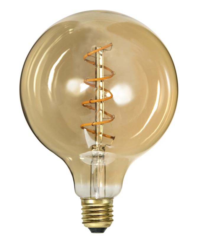 Amber Spiral Filament meleg fehér fényű, vintage LED dekorációs izzó borostyánszínű üveggel.