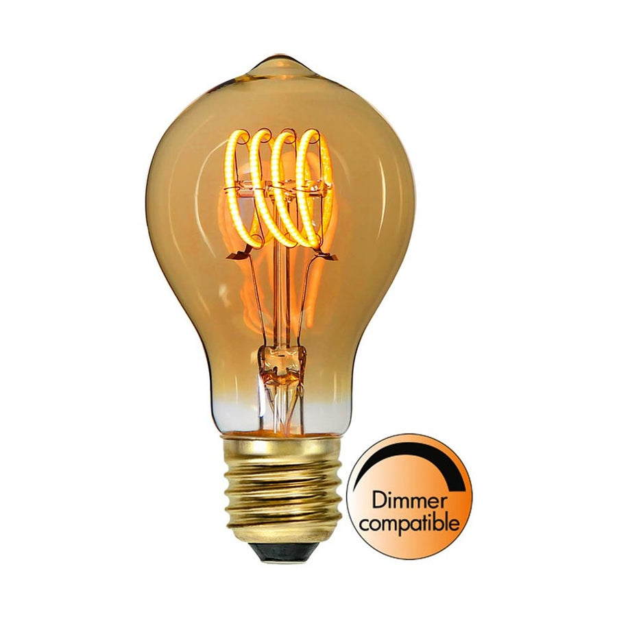 Amber Spiral Filament meleg fehér fényű vintage LED dekorációs izzó borostyánszín üveggel.