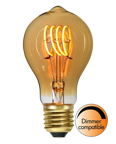Amber Spiral Filament meleg fehér fényű vintage LED dekorációs izzó borostyánszín üveggel.