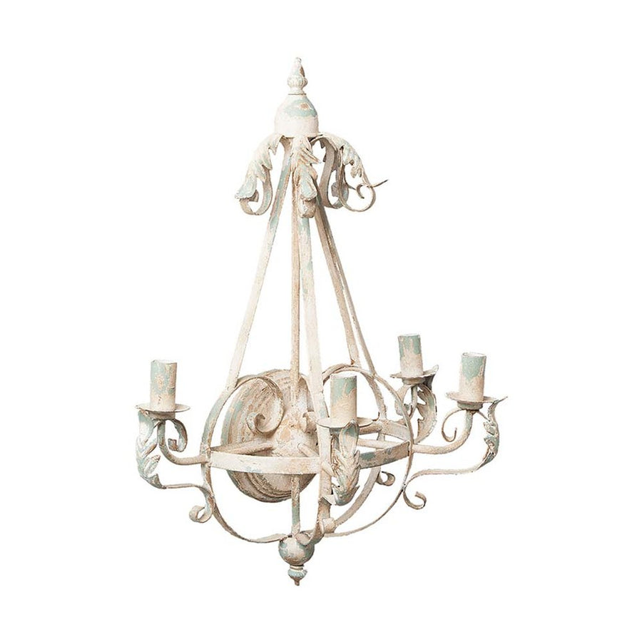 Shabby Chic stílusú, 71 cm magas, krém színű, antikolt felületű, fém akantuszlevelekkel díszített, 4 karú "Antoinette" falilámpa