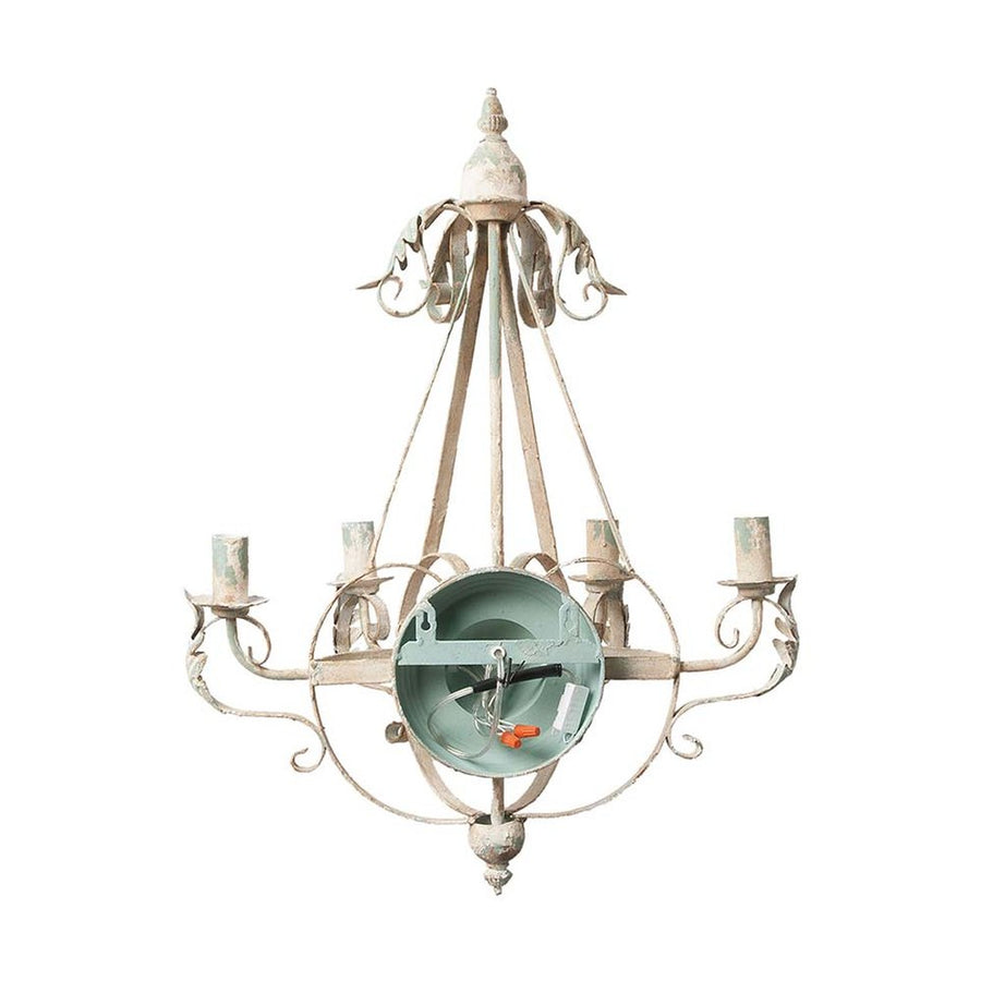 Shabby Chic stílusú, 71 cm magas, krém színű, antikolt felületű, fém akantuszlevelekkel díszített, 4 karú "Antoinette" falilámpa