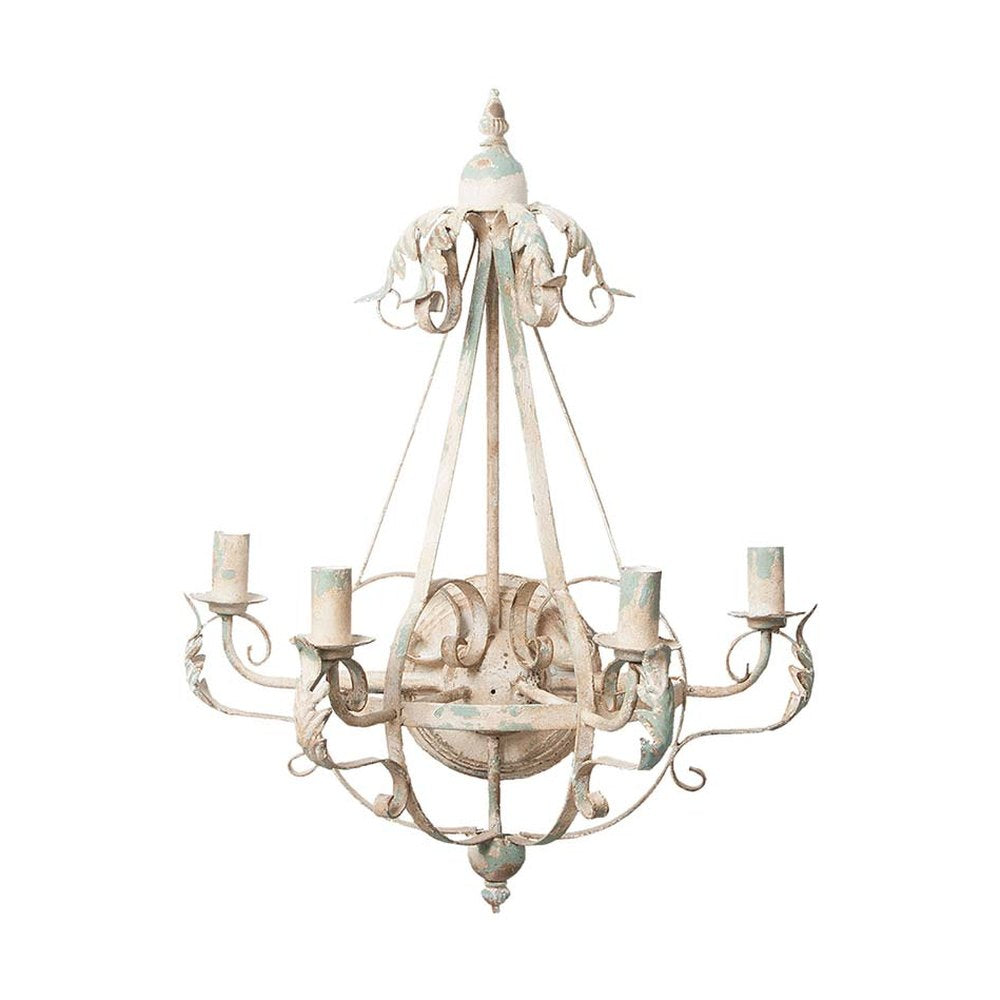 Shabby Chic stílusú, 71 cm magas, krém színű, antikolt felületű, fém akantuszlevelekkel díszített, 4 karú "Antoinette" falilámpa