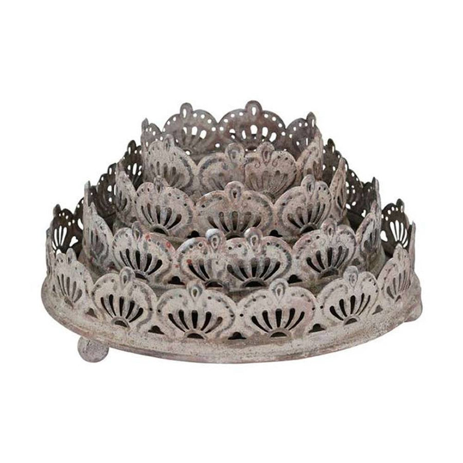 4 db-os patinás felületű fém tálcaszett