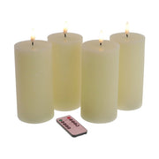 4 darabos, krémszínű, valódi viaszból kialakított, időzítővel rendelkező, távirányítós LED oszlopgyertya