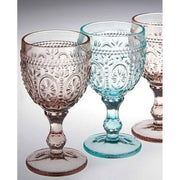 Prémium minőségű, vintage stílusú, 4 darabos, dombormintás, színes üvegű borospohár szett