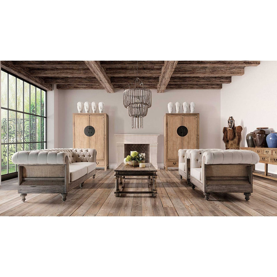 Elegáns trópusi fa és vászon koloniál bútor szett.