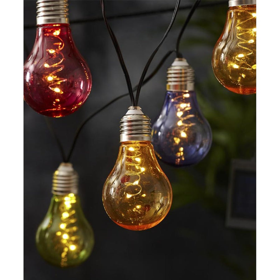 Napelemes kültéri színes dekorációs izzósor 10 db polikarbonát égővel.