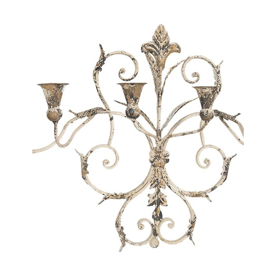 Shabby Chic stílusú, óriás, 82 cm hosszú, 6 ágú, falra szerelhető patinás "Antoinette" gyertyatartó