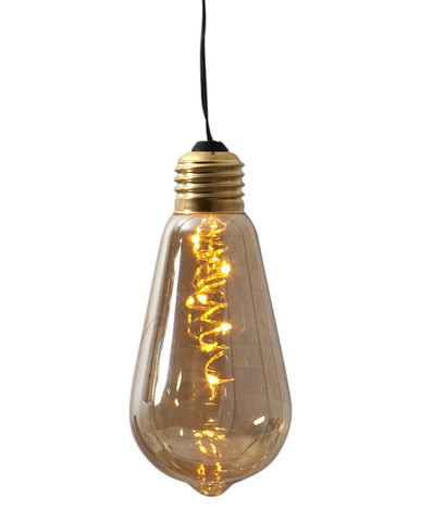 Beltéri, függeszthető, elemmel működő dekorációs LED izzó borostyán üveggel.