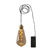 Beltéri, függeszthető, elemmel működő dekorációs LED izzó borostyán üveggel.