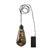 Beltéri, függeszthető, elemmel működő dekorációs LED izzó füst színű üveggel.