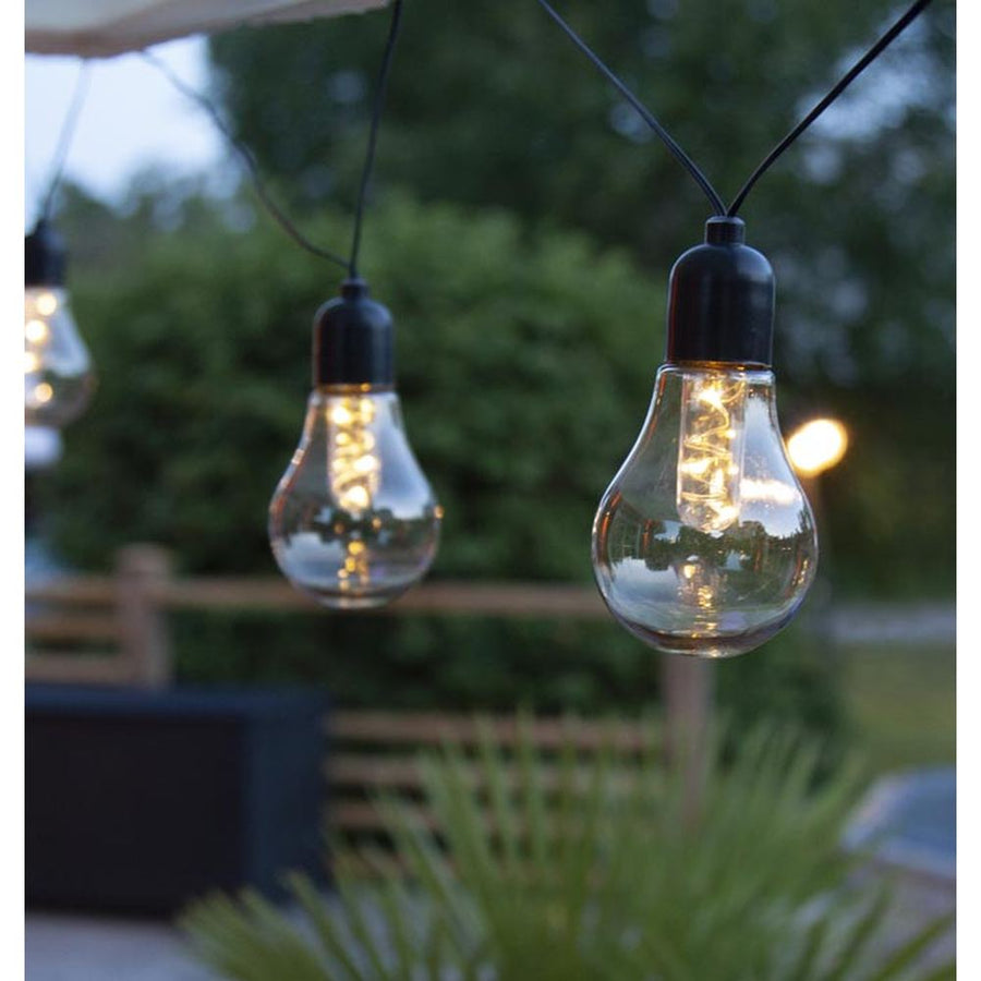 Kültéri, vintage stílusú dekorációs izzósor 10 db műanyag burkolatú LED izzóval.