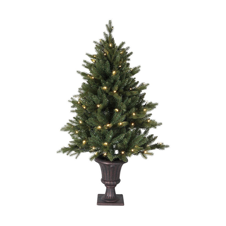 Élethű műfenyő, 3D ágakkal, beépített LED világítással, talpas kaspóban.