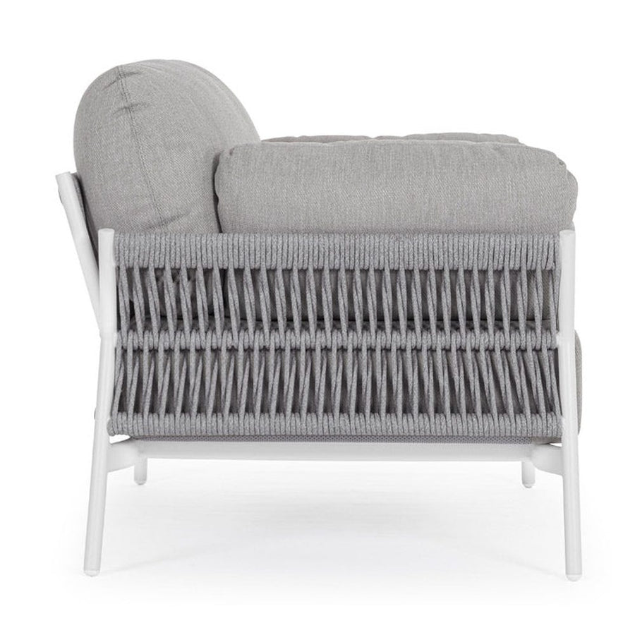 Kortárs stílusú, fehér és szürke színű kültéri, kerti fotel.