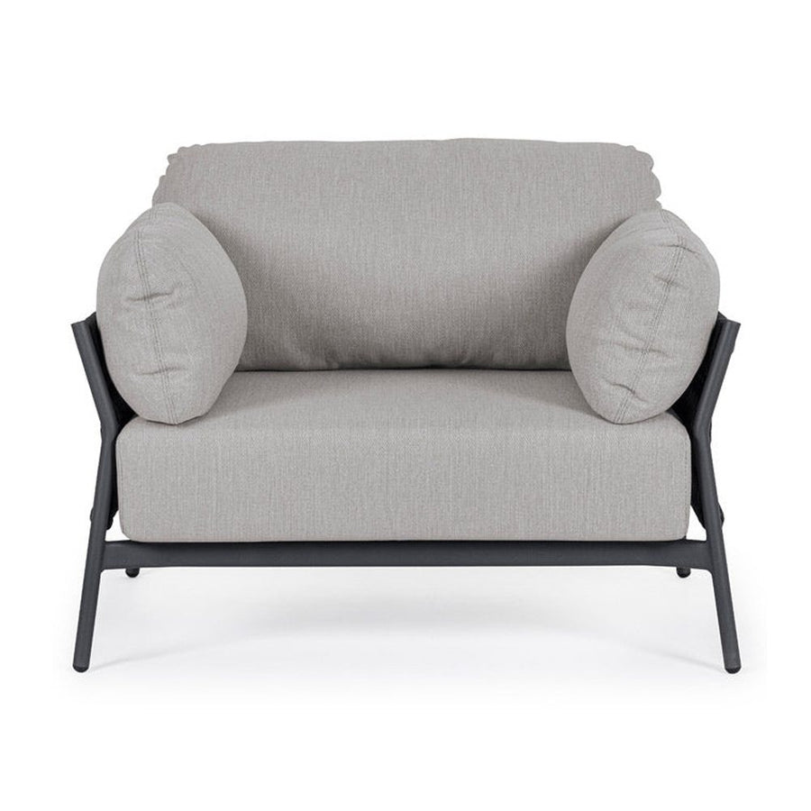 Kortárs stílusú, fekete és szürke színű kültéri, kerti fotel.