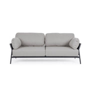 Kétszemélyes, kortárs stílusú, fekete és szürke színű kültéri, kerti kanapé.