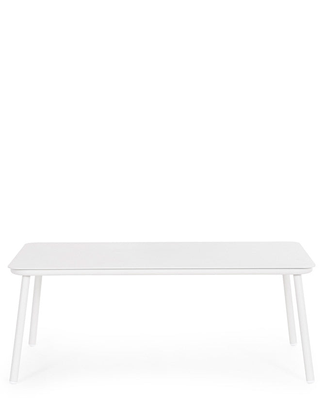 Porszórt alumíniumból készült, fehér színű, kortárs stílusú kerti dohányzóasztal