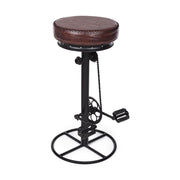 Ipari stílusú, fekete színű, fémből készült pedálos bárszék bőr ülőfelülettel.