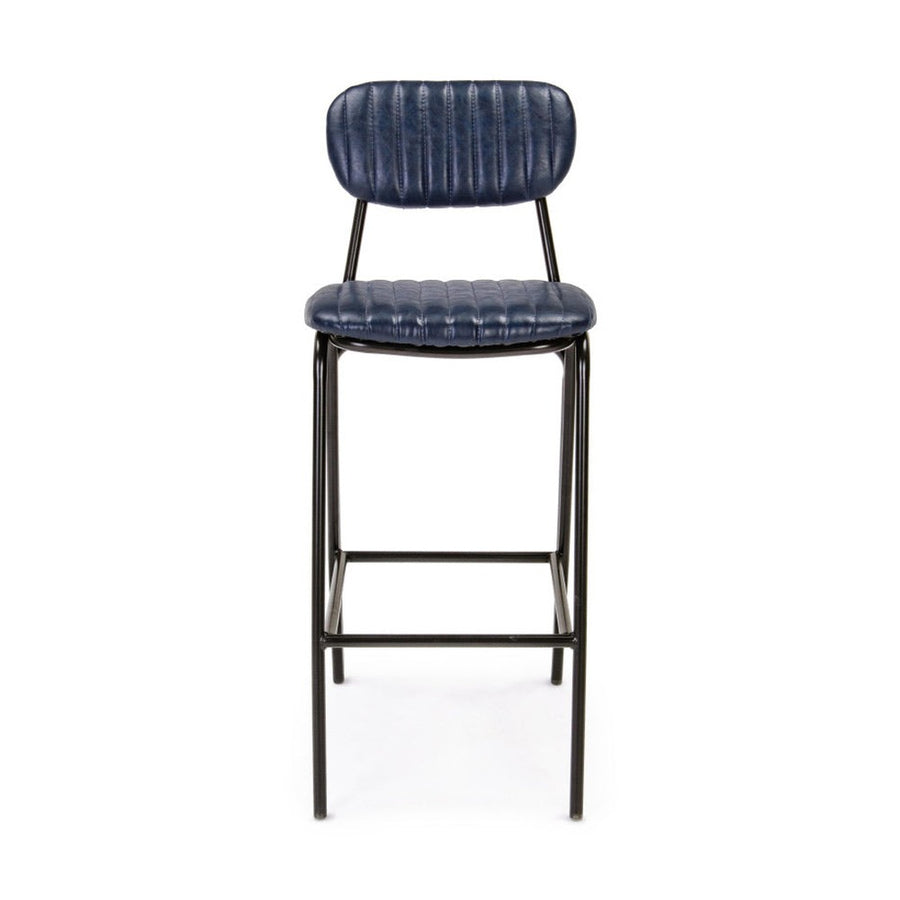 Vintage stílusú, fekete színű acélból készült bárszék sötétkék műbőr ülőfelülettel és háttámlával.