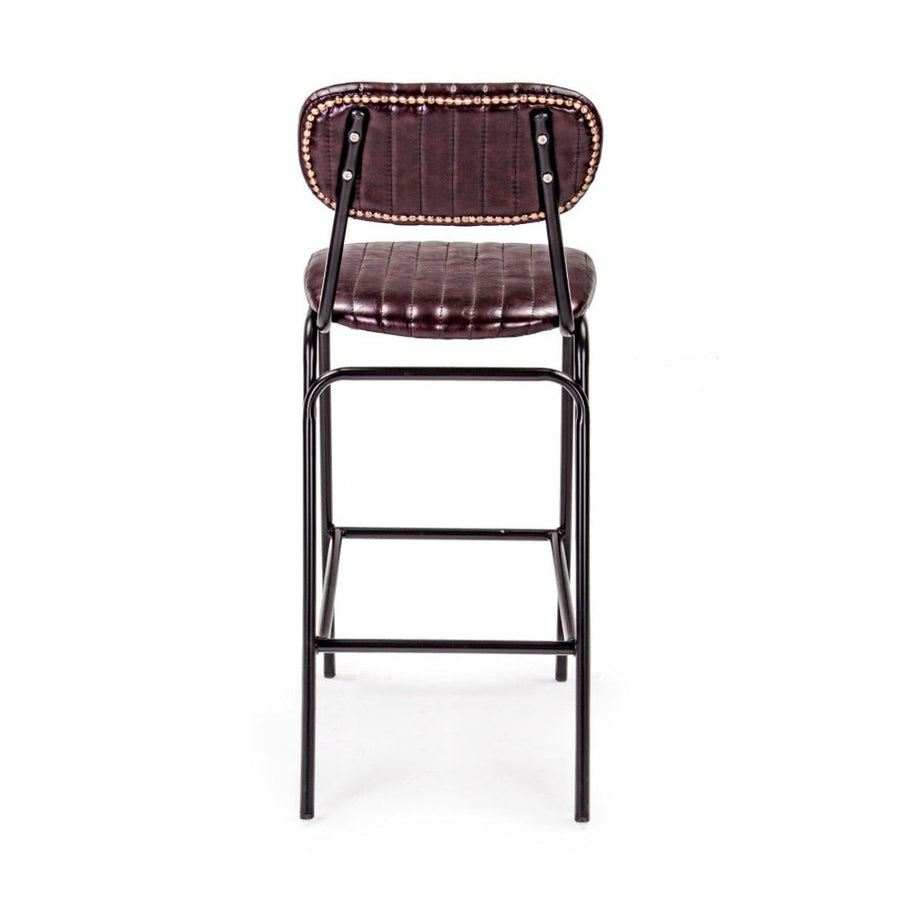 Vintage stílusú, fekete színű acélból készült bárszék bordó műbőr ülőfelülettel és háttámlával.