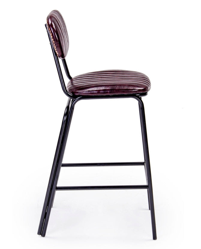 Vintage stílusú, fekete színű acélból készült bárszék bordó műbőr ülőfelülettel és háttámlával.