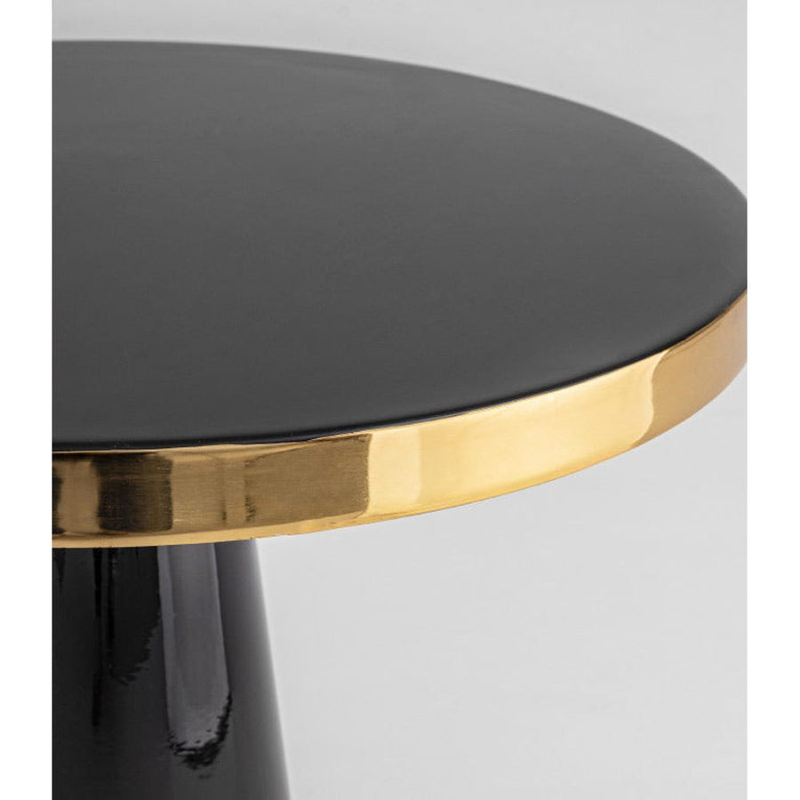 Glamour stílusú, zománcozott felületű fekete arany színű kerek kisasztal asztallapja