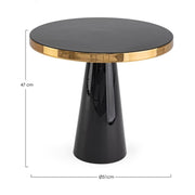 Glamour stílusú, zománcozott felületű fekete arany színű modern kisasztal méretekkel.