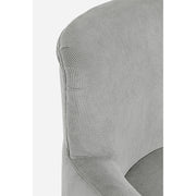 A retró stílusú, világosszürke színű fotel háttámla és karfa részlete.