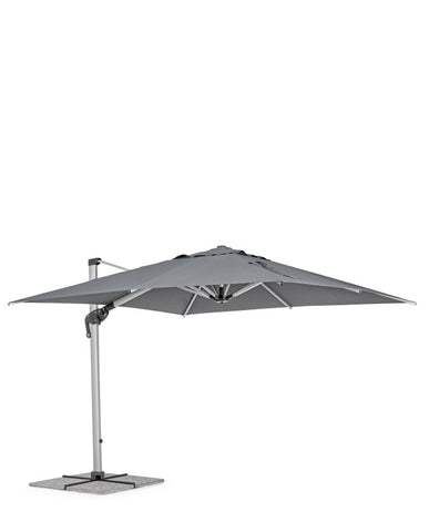 Eloxált alumíniumvázas design napernyő, sötétszürke poliészter ponyvával. 