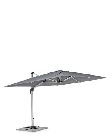 Eloxált alumíniumvázas design napernyő, sötétszürke poliészter ponyvával.