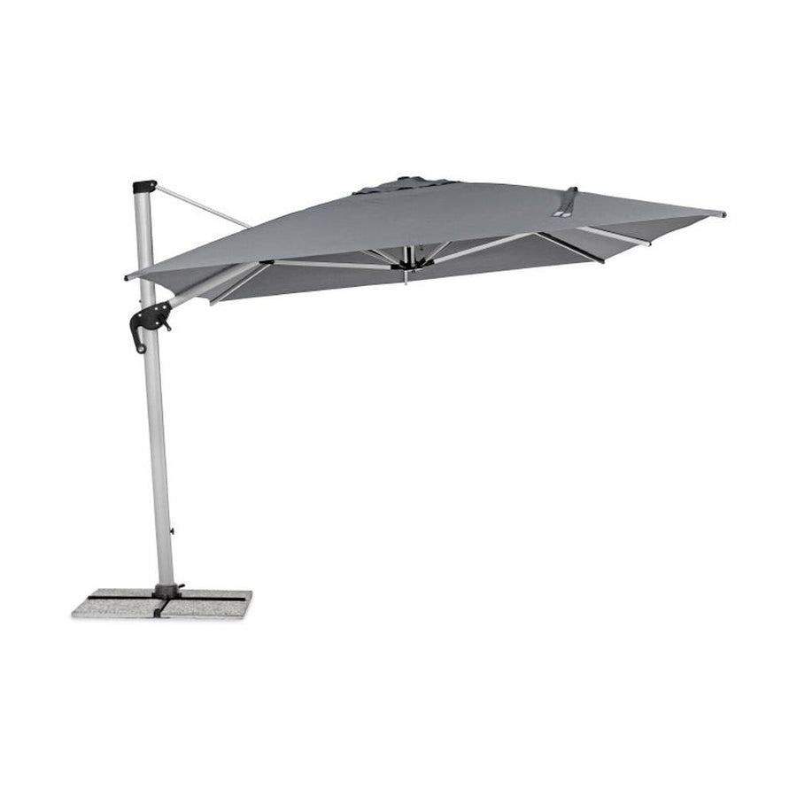 Eloxált alumíniumvázas design napernyő, sötétszürke poliészter ponyvával.