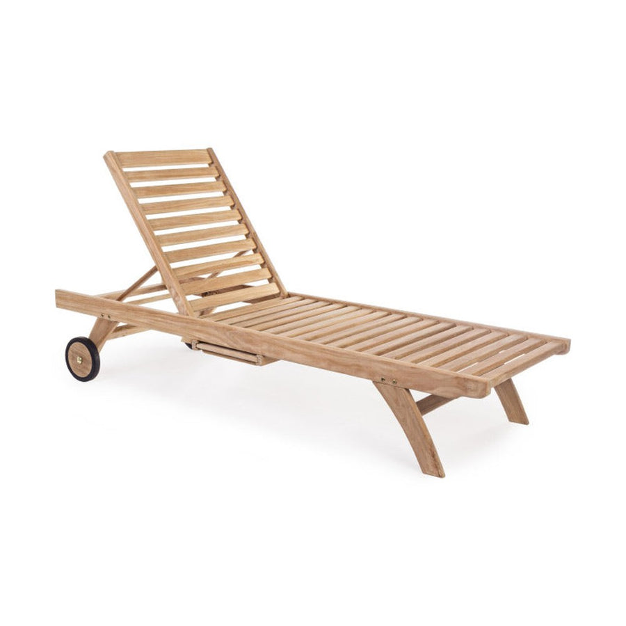 SVLK minősítéssel rendelkező teakfából készült napozóágy dönthető háttámlával, kihúzható tárolóval.