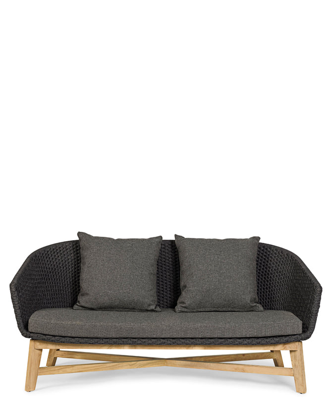 A négyrészes, fekete és sötétszürke színű, design kerti ülőgarnitúra kanapé része.