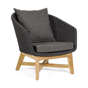 Prémium kategóriás, design kerti fotel sötétszürke színű párnákkal.