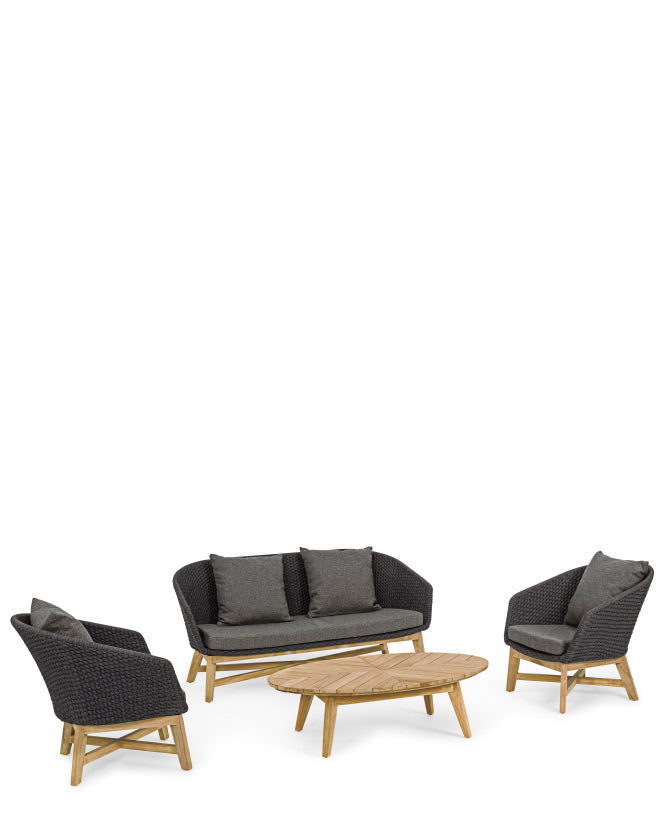 Prémium kategóriás, design kerti fotel sötétszürke színű párnákkal.