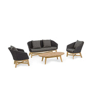 Prémium kategóriás, design kerti kanapé sötétszürke színű párnákkal.