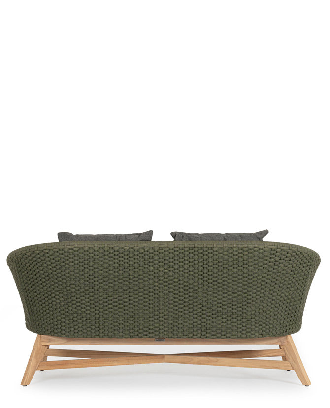 A négyrészes, zöld és szürke színű, design kerti ülőgarnitúra kanapé része.