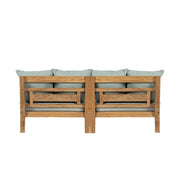 Két darabos, keleti stílusú teakfa pihenőágy szett zöldeskék színű ülő- és hátpárnákkal.