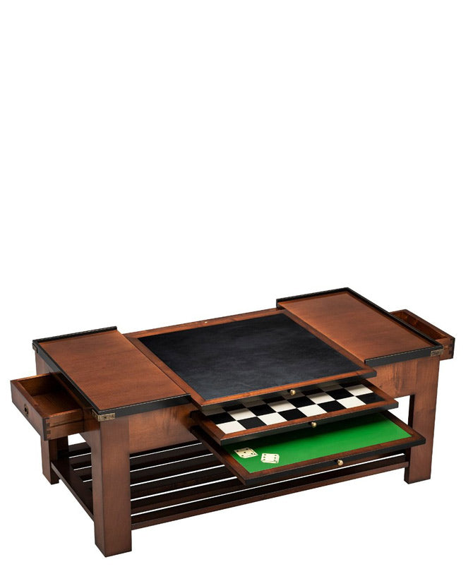 Többfunkciós cseresznyefa játékasztal, dohányzóasztal cserélhető játéktábla-lapokkal.